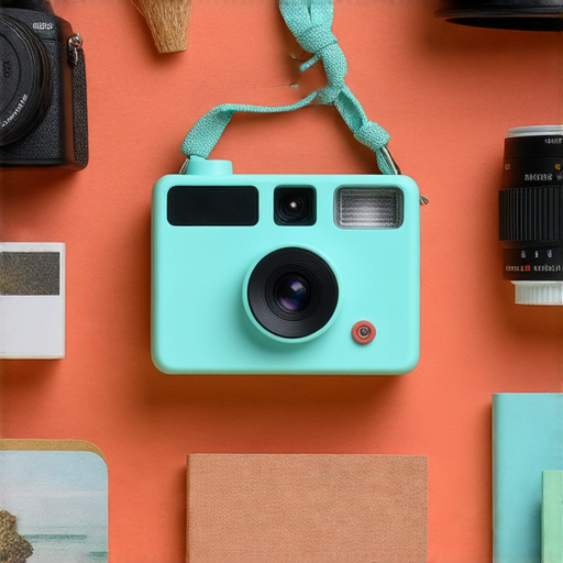 傻瓜相機展示其托運、拍攝及重複使用技巧，畫面中包括專業攝影服務的各種設備與道具，突顯攝影的樂趣與創意。