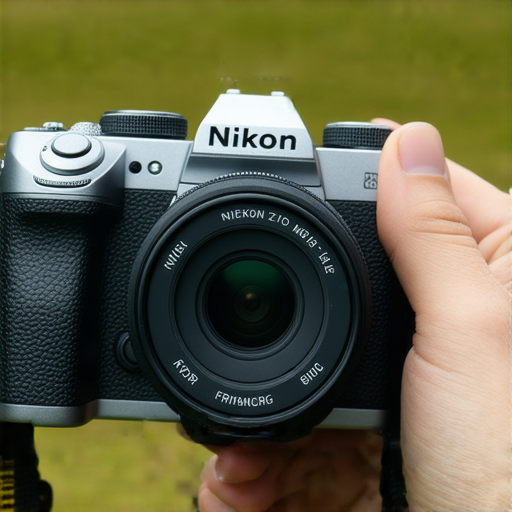 Nikon Z fc相機特寫，展現其復古設計與現代科技，攝影師手持相機，專注拍攝周圍美景，探索攝影新視界，體驗專業服務，捕捉每一瞬間的魅力。